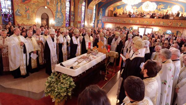 Funeral Service of Metropolitan Christopher, serving clergy and people.jpg